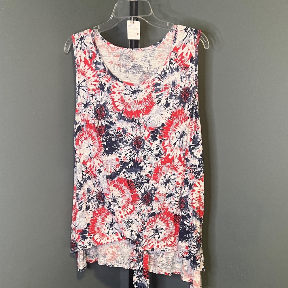 new directions Red, Navy & White Tie-Dye Front-Tie Tank